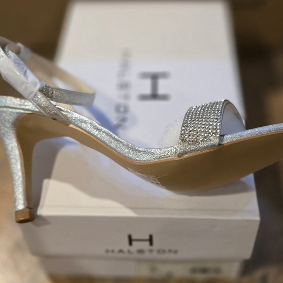 H by Halston Ankle Strap Party Bling High Heel Dress Sandal, Silver, NEW - Picture 6 of 16